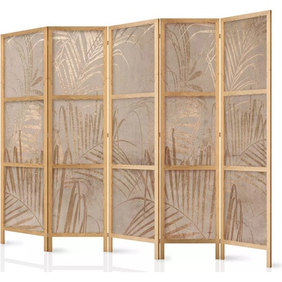 Fabulo Dřevěný paraván 5-dílný Zlaté palmy 172 x 225 cm potisk na jedné straně paravánu – Zboží Dáma