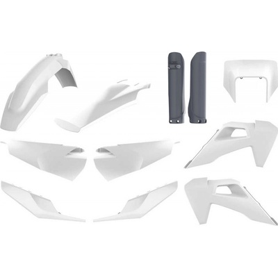 POLISPORT kompletní sada plastů (FULL KIT) HUSQVARNA TE/FE TPI 20-23 v sadě kryt předního světlometu (8668700001) a kryty tlumičů (8398900006) barva bílo šedá OEM