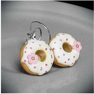 CircusMind sladké náušnice Fimo donuty s kytičkami S3103