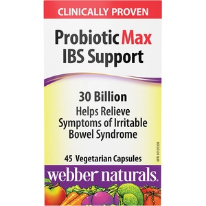 Webber Naturals Пробиотик Max IBS Support (синдром на раздразнените черва), 30 млрд. активни пробиотици х 45 V- капсули (3916 WN)