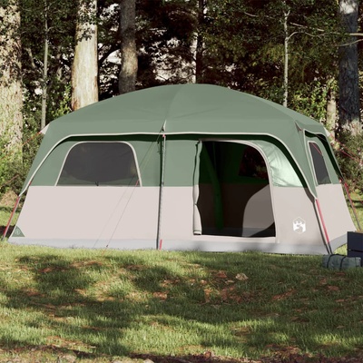 vidaXL Семейна палатка кабина, 10-местна, зелена, водоустойчива (94533)
