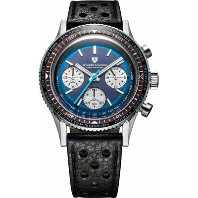 Nivada Grenchen Chronoking Racing Blue Lagoon – Inter. Bezel - Black Racing Strap