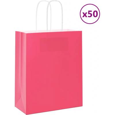 vidaXL Хартиени торбички 50 бр с дръжки розови 18x8x22 см (4101656)