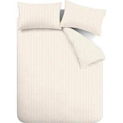 Catherine Lansfield Бежово-кремаво двойно удължено фланелено спално бельо 230x220 cm Stripe - Catherine Lansfield (BD/57778/W/KQS/NT)