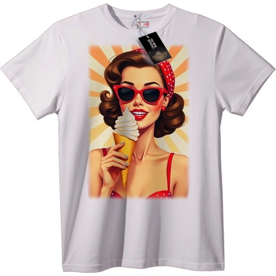 NOONEBRAND Тениска с ретро pin-up сладолед - 4XL, White