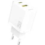 Dudao A26T мрежово зарядно устройство с USB+Type-C изход, 25 W, PD бързо зареждане, БЯЛО GP-190560 (GP-190560)