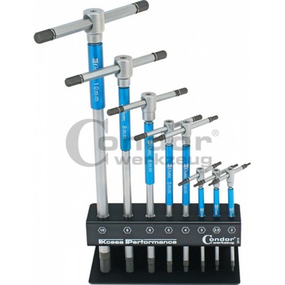 Condor 100-07855 Nástrčné kľúče Inbus 2 - 10 mm, nastaviteľná T-rukoväť a protišmyková rukoväť, sada 8 kusov