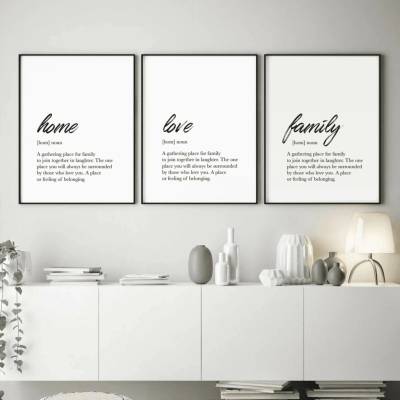 Set 3 obrazů - Home, Love, Family Velikost: 21 x 30