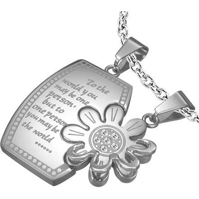 Šperky eshop Přívěsky pro dvojici chirurgická ocel obdélník s nápisem a kopretina U24.14