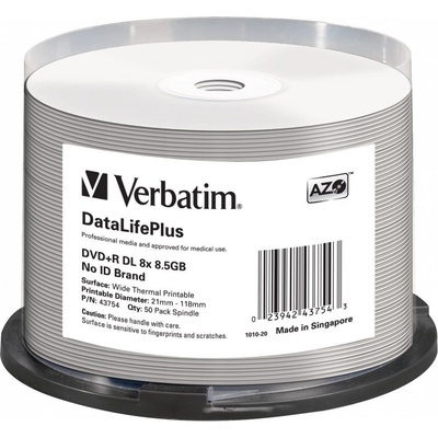 Verbatim DVD+R DL 8,5GB 8x, Printable, spindle, 50ks (43754)