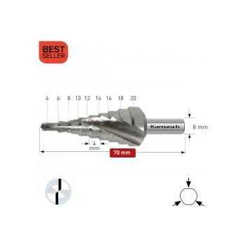 Karnasch Стъпално свредло Ø 4-20 mm (x 4 mm), HSS-XE без покритие, 2x спирален канал, BESTSELLER (201448U)
