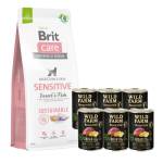 Brit CARE Устойчива храна за чувствителни котки с насекоми и риба 12кг + WILD FARM Monoprotein Wild Boar 6x400g хипоалергенна храна за кучета