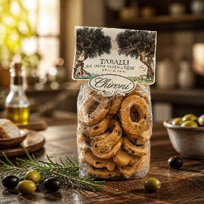 Chironi Taralli s čiernymi a zelenými olivami 200 g