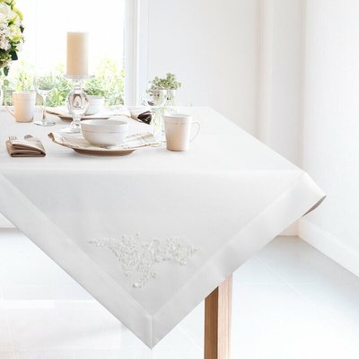 Takoy Bílý ubrus TULIA 85x85 cm s elegantním širokým lemem a jemnou krajkovou aplikací.-HF-455777 | 85 x 85 cm