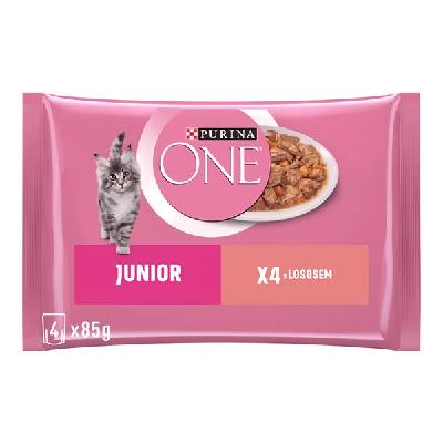 Purina One Junior mini filetky s lososom a mrkvou kapsičky, 4x85g