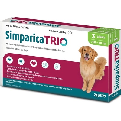 Zoetis Simparica Trio >20-40 kg žuvacie tablety pre psy 3 tbl