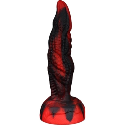 OgazR Hell Dong drážkované dildo s lepiacimi vankúšikmi 20 cm čierno-červené