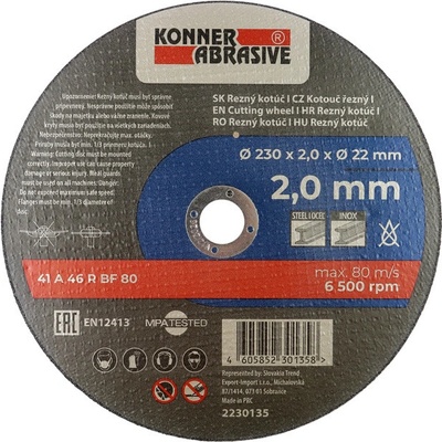 Koner Rezný kotúč na kov 230 x 2,0 x 22 mm D603