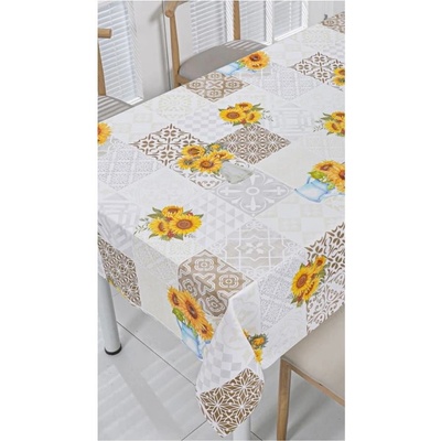 Obrus PVC 3581564, metráž, 20 m x 140 cm, slnečnica s hnedými ornamentami, IMPOL TRADE