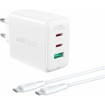 ACEFAST Захранване за ел. мрежа за лаптопи, смартфони и таблети с 2XUSB-C и USB-A изходи и USB-C към USB-C кабел - Acefast A13 PD 65W Charger (бял)