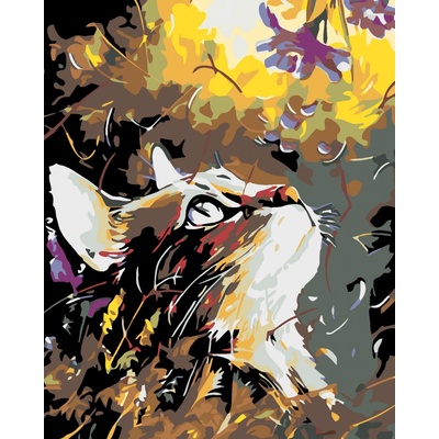 Zuty Malování podle čísel Kočka v lučním kvítí 80 x 100 cm bez rámu a bez vypnutí plátna