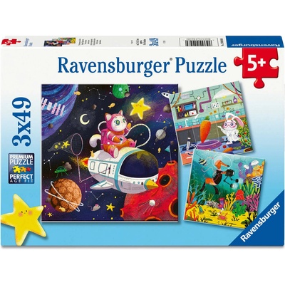Ravensburger Пъзел Ravensburger от 3 х 49 части - Животни изследователи (12004048)