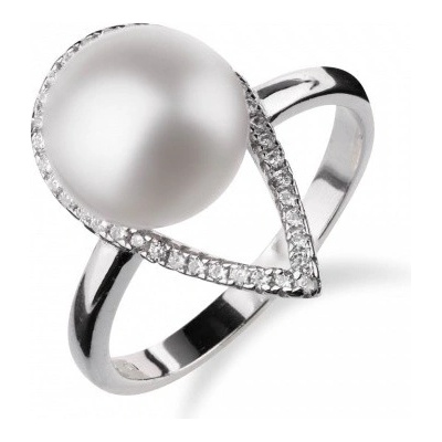 Meucci prsten ze stříbra zdobený perlou uvnitř zirkonového oka SP66R