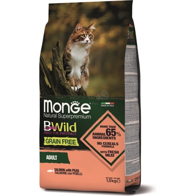 Monge BWild Grain Free Adult суха храна за котки - сьомга, грах 1, 5 кг