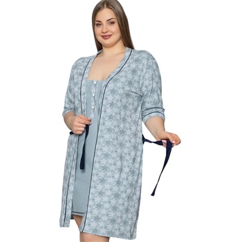 Макси комплект от нощница и халат в сиво със звезди