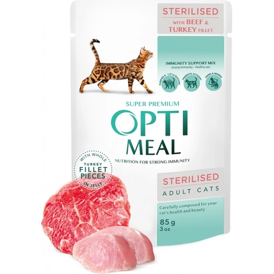 Optimeal Adult sterilised krůta a hovězí filet 85 g