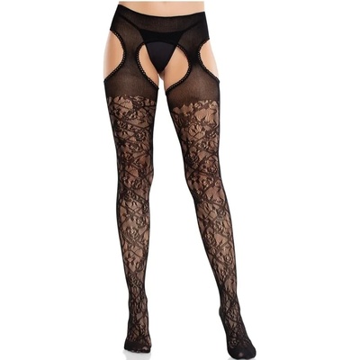 Чорапогащник с жартиерен ефект, без дъно - Floral Garters Stockings S/M/L (D-243069)