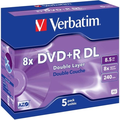 Verbatim Оптичен носител DVD+R 8.5GB, Verbatim 43541, 8x, 5бр (43541)