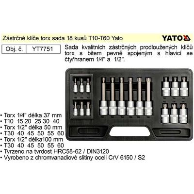Yato sada bitů torx 18 kusů T10-T60 YT7751
