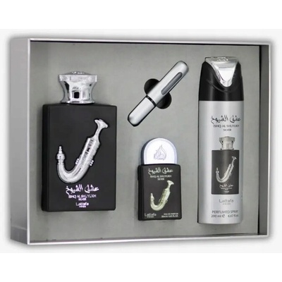 Lattafa Pride Ishq Al Shuyukh Silver EDP 100 ml + Lattafa Pride Ishq Al Shuyukh Silver EDP 20 ml + deodorant s parfemací 200 ml