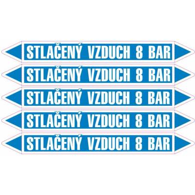 Grafiko | Stlačený vzduch 8 bar - dle ČSN 13 0072 - Materiál fólie s ochrannou laminací, Rozměr aršík 5ks šipka 242x26mm
