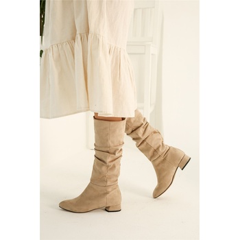 Moda Trend Дамски ботуши от велур - Бежови #319964 (319964_Бежов)