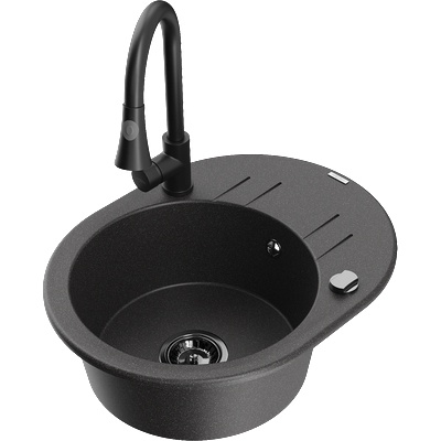 Mexen Kevin гранитна мивка с 1 корито с отцедник и кухненски смесител Elia, черен с пръски - 6517-76-670101-70-B (6517-76-670101-70-B)