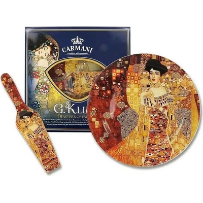 Carmani Skleněný talíř dortový 30 cm s lopatkou Klimt - Adele