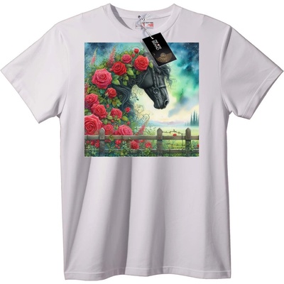 NOONEBRAND Тениска Кон и рози - изкуство - 2XL, White