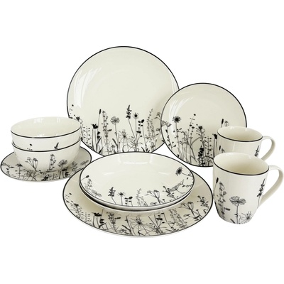 by inspire porcelánová souprava Linea Garden černý dekor 10 ks – Zboží Dáma