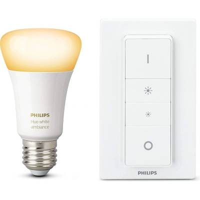 Philips Hue Recipe Kit White Ambiance E27 - комплект E27 лампа с бяла светлина и ключ за димиране за безжично управляемо осветление за iOS и Android устройства