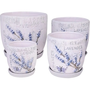 Елеганц Комплект от 4 керамични саксии Dream Lavender, Керамика, Ф18, Ф15, Ф12, Ф9 см, Многоцветен (23018)