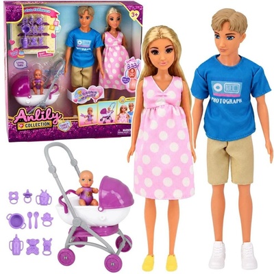 Anlily Collection rodinný set panenek s miminkem, kočárkem a doplňky