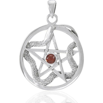 Fantasy Šperky HADÍ PENTAGRAM stříbro granát MJW63
