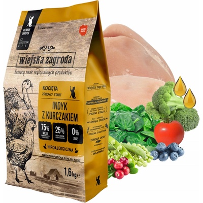 Wiejska Zagroda suché koťata KRŮTA S KUŘECÍM MASEM 1,6 kg