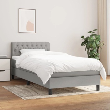 vidaXL Боксспринг легло с матрак, светлосива, 90x190 см, плат (3140257)