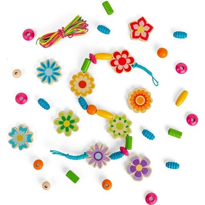 Bigjigs Toys Sada dřevěných korálků Summer Flowers