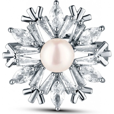 JwL Luxury Pearls Okouzlující brož ve tvaru sněhové vločky s perlou JL0874