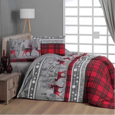Спален комплект с Коледни мотиви бархетна материя (First Choice Double Flannel Duvet Cover Set Happiness Red)