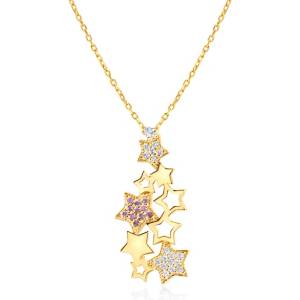 SAVICKI Колие със звезди, злато 585, бели диаманти 0.20К, 45 см